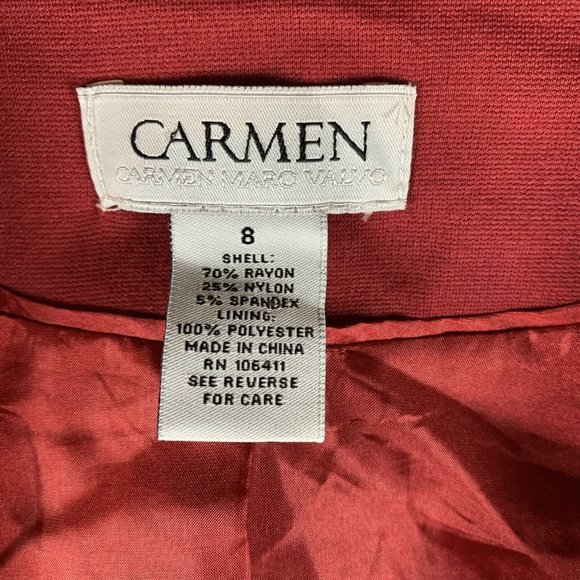 Carmen Milano Blazer Women's 8 Red Rayon Stretch Long Sleeve Lapelless 6590 - Picture 3 of 7